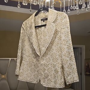Alex Marie Gold and White Lace Blazer Floral Elegance